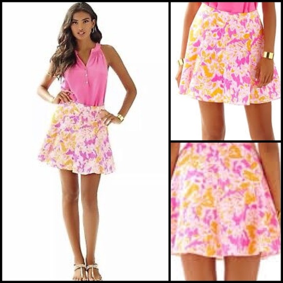 LILLY PULITZER Kir Royal Pink Yellow OOH LA LA LEVY Floral Tropical Skirt 4 - Picture 1 of 12